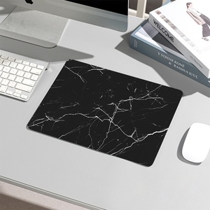 Custom Design Non-Slip Rubber Base Waterproof Soft <b>Computer</b> Mouse Mat Black Small Square Gaming Mouse Pad with White Marble Line - Product Image 1