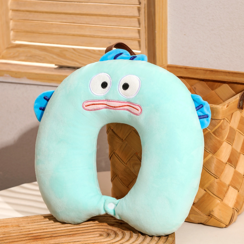 Almohada en forma de U Pescado feo azul