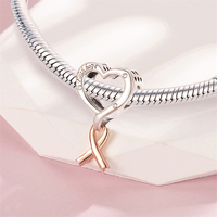 Breloques Pan Charms en argent bicolore avec ruban rose, espoir, foi, amour pour le cancer du sein, perles compatibles avec bracelet original, bijoux, anniversaire, Berluque
