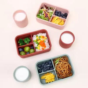 H-0068 Boîte à lunch scolaire en silicone à 3 compartiments avec logo personnalisé, anti-fuite, sans BPA, <span class=keywords><strong>micro</strong></span>-ondable, chauffable, durable - Product Image 4