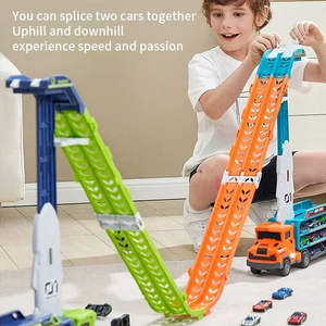 Juego de Trenes de Juguete con Rieles, 6 Autos de Aleación Fundida a Presión, Deslizamiento Inercial, Ascenso y Descenso, Camión Deformable, Juguete Educativo para Niños, RTR - Product Image 5