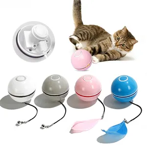 Balle électrique pour chat, jouet automatique, balle intelligente, jouets pour animaux de compagnie, pour chats, chaton, plume, Rechargeable par USB, boule Flash colorée à LED