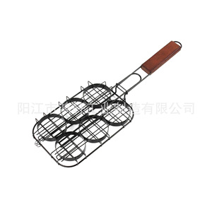 Cesta para asar hamburguesas con mango de madera, utensilios portátiles antiadherentes para barbacoa al aire libre, 46x6,7x5cm - Product Image 1