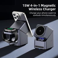3-in-1 Magnetische Draadloze Oplaadstation met Digitale Wekker 15W Snelladen Dock voor iPhone 16 15 Watch AirPods