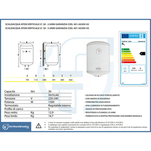 Aton 30lt Vertical Electric Water <b>Heater</b> Stainless Steel Storage Tank US <b>Plug</b> for Cars RVs Outdoor Applications 2 Years Old - Product Image 2