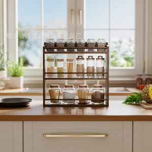 Wooden Three Tier <b>Spice</b> Rack With Glass <b>Jars</b> And Wooden Lids For Kitchen Storage Airtight Design - Product Image 2