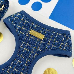 Arnés para Mascotas de Primera Calidad con Textura de Tweed, Diseño a Cuadros Azules, Sin Tirones, Herrajes Dorados, Hebilla de Metal, Proveedor al por Mayor, Arnés Personalizado para Perros - Product Image 3