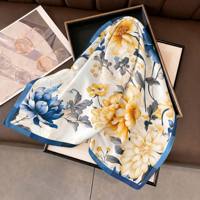 Foulard carré en soie satinée 100% soie de mûrier 90 cm, imprimé numérique floral, personnalisable avec logo, vente en gros OEM/ODM