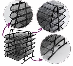 5-Tier Desktop Mesh Desk Organizer Stacking Document <b>Drawer</b> and Letter Holder Metal Wire <b>File</b> Rack <b>File</b> Trays - Product Image 5