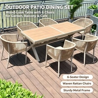 Ensemble table et chaises d'extérieur modernes en alliage d'aluminium, bois, plastique et corde tressée, résistant à l'eau et au soleil, pour balcon et café