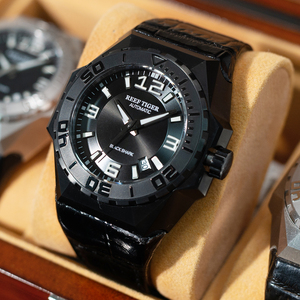 Reloj Deportivo Reef Tiger para Hombre, Totalmente Negro, Automático, Mecánico, con Correa de Cuero, Reloj Masculino RGA6903 - Product Image 2