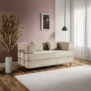 Canapé-lit convertible beige |   Canapé pliant en velours côtelé avec coussins, mobilier moderne gain de place pour appartements et hôtels - Product Image 2
