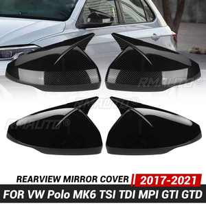 Coque de rétroviseur latéral effet carbone pour Volkswagen VW Polo MK6 TSI TDI MPI GTI GTD 2017-2021 - Product Image 1