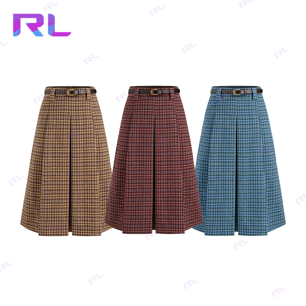 Plaid Green Maxi Skirt 2018 Fall Midi Skirts Pleated Skirt And T