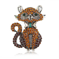 Broche chat vintage en strass, épingle chat mignonne, broches animales élégantes pour femme, épingle scintillante pour manteau ou écharpe, cadeau pour les amoureuses des chats