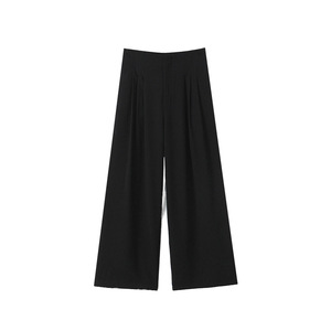 Pantalones de Traje Minimalistas de Pierna Ancha, Cintura Alta, Crepé Negro, Talla Grande, Pantalones de Mujer N9000 - Product Image 1