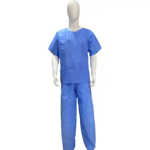 MOQ-1set Wegwerp Ppe Scrub Past Sms Pp Non-woven Patiënt Gown Met Broek Ziekenhuis Uniform Arts En Bezoek Kleding