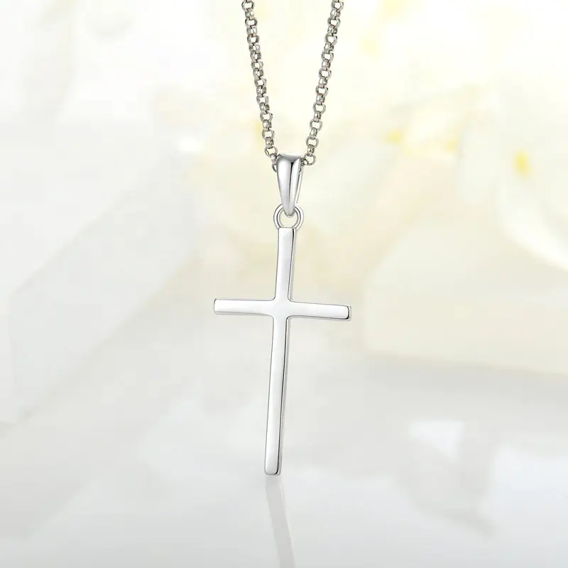 Easter custom jewelry 925 sterling 18k gold plain silver cross necklace jewelry mens silver 925 charms pendant