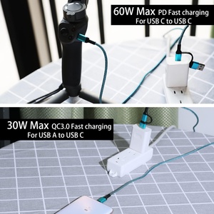 สายชาร์จเร็วไนลอนถัก2-in-1 60W <span class=keywords><strong>PD</strong></span> QC Type <span class=keywords><strong>C</strong></span> สายชาร์จเร็วพร้อมซิงค์ข้อมูลสำหรับโทรศัพท์แอนดรอยด์แล็ปท็อป - Product Image 5
