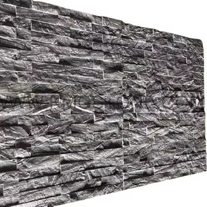Pedra empilhada de quartzito cinza painéis de folheado de parede externa pedra de cultura fina