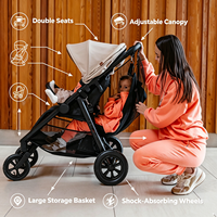 Poussette double pour bébé, nouveau-né à 3 ans, cadre en alliage d'aluminium, capacité de charge de 20 kg, pliage compact, capote réglable, amortissement des chocs