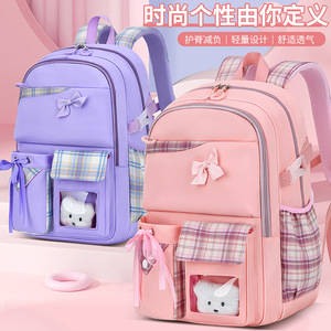 Sesame Baby Girls Backpack 14 In Plaid Bow School Bag For Elementary Students Lightweight Casual Design - Product Image 4