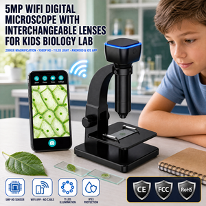 Microscopio Digitale WiFi 5MP con Lenti Intercambiabili 2000X per Bambini, Laboratorio <span class=keywords><strong>di</strong></span> Biologia, Telefono e PC - Product Image 1