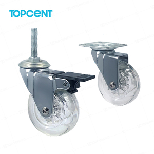 Topcent <span class=keywords><strong>3</strong></span> Zoll PU Schwenk rolle Universal rad für Möbel Transparente Kristall gummi Stahl rollen für Wohnzimmer Esszimmer - Product Image 3