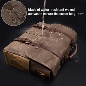 15,6 Zoll Herren Messenger Bag Vintage Leder gewachste Leinwand Aktentasche Heavy Duty Laptop Bag
