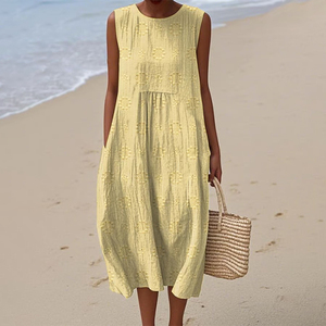 Robe tendance sans manches, col rond, taille élastique, tissu texturé en polyester avec imprimé tortue marine et étoile de mer - Product Image 6