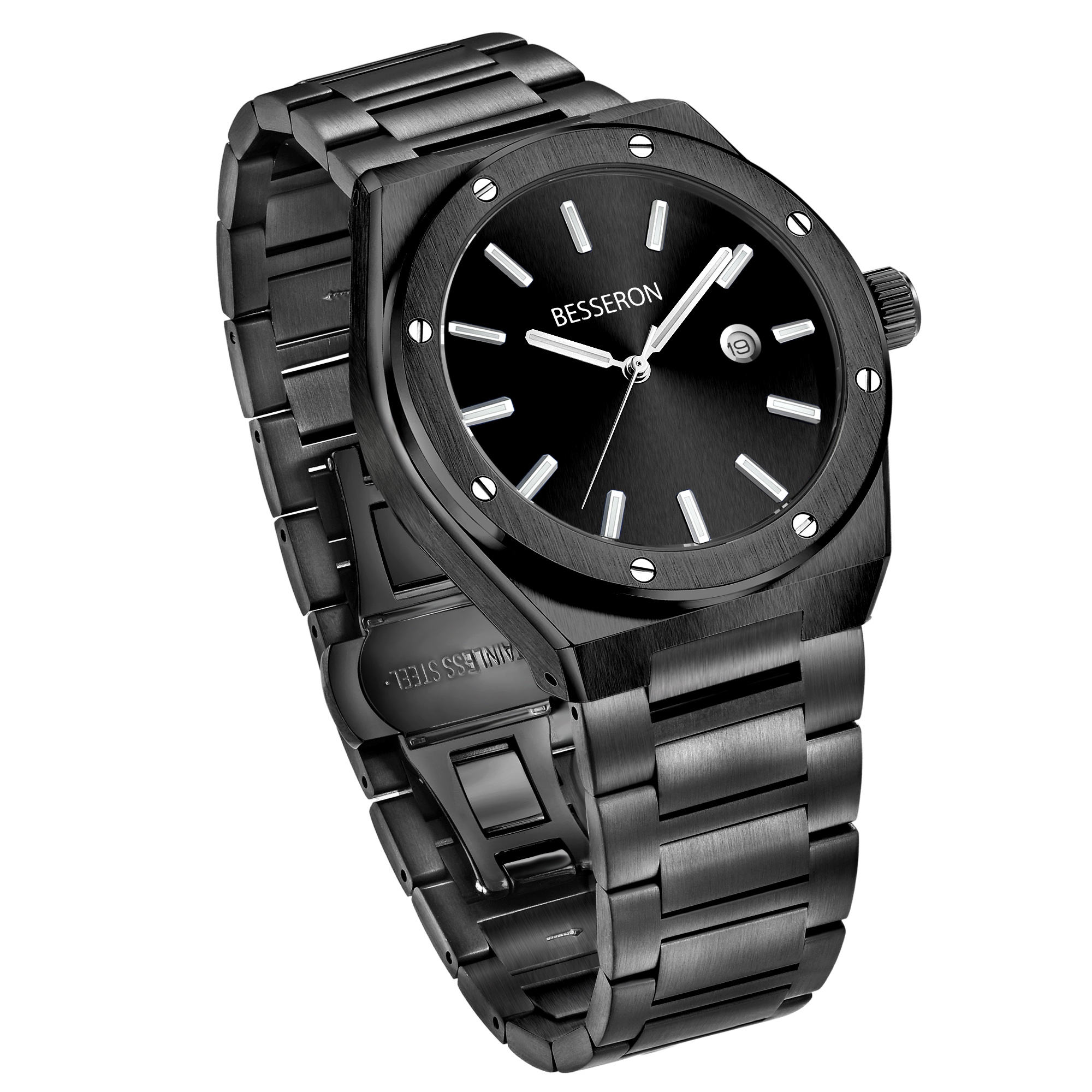 Black steel men watch