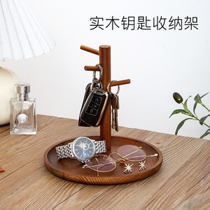 <b>Key</b> <b>Hanger</b> Desktop Storage Solid Wood Round Shape For <b>Keys</b> Jewelry Cosmetics Organizer Standing Type Natural Wood Color - Product Image 3