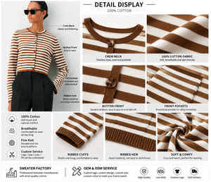 Cardigan rayé à col rond et boutons sur le devant en fil <span class=keywords><strong>Wonder</strong></span> personnalisé, à manches longues, anti-boulochage, résistant aux plis, pull tricoté classique pour le bureau - Product Image 6