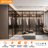 Armoire murale moderne sur mesure pour dressing, avec cadre en alliage d'aluminium, porte vitrée et éclairage LED intégré