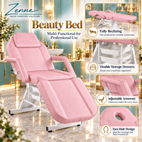 Fauteuil de Beauté de Luxe, Table de Traitement Facial avec Dossier et Accoudoirs Réglables, Trou Facial et Double Tiroirs pour Salon de Beauté et Spa