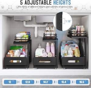 Organiseur de rangement coulissant pour armoire, 5 niveaux réglables en hauteur, étagère coulissante à 2 niveaux <span class=keywords><strong>sous</strong></span> l'évier, pour cuisine et salle de bain - Product Image 2