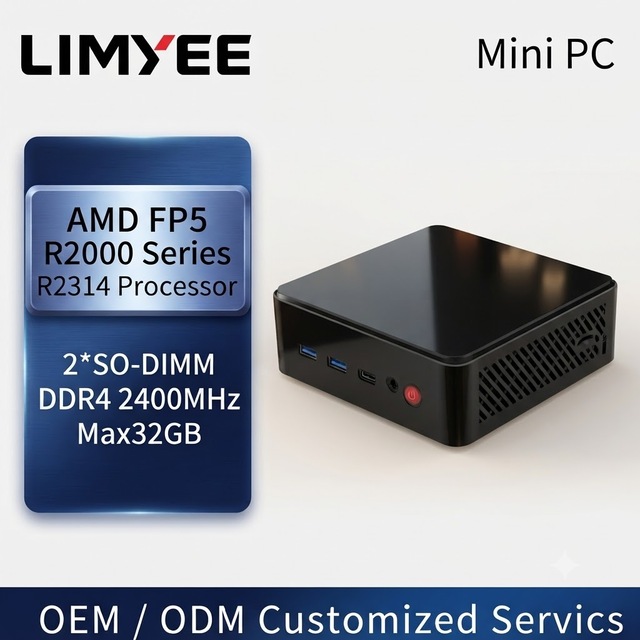 LIMYEE High-End Wholesale Mini PC AMD HDMI Type-c Fan  Barebone System 4K Triple Display 2LAN 2DDR4 RAM Desktop Mini Computer