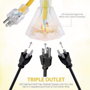 Cable de Extensión para Exteriores de Alta Resistencia 14/3 SJTW con Enchufe Plano, Certificado UL NEMA 5-15P - Product Image 4
