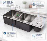 Évier de cuisine professionnel en acier inoxydable 304 avec triple égouttoir, porte-couteaux et poubelle, fait main, moderne, pour maison, hôtel, vente en gros, OEM