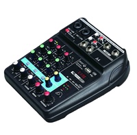 Mini-mixeur numérique USB 4 canaux avec alimentation fantôme 48V, en plastique noir, pour studio et diffusion en direct