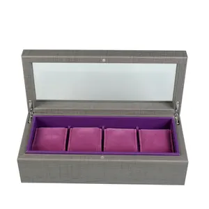 Boîte d'emballage cadeau en bois réutilisable en gros d'usine pour femmes montre de luxe personnalisée 4 emplacements vitrine de montre