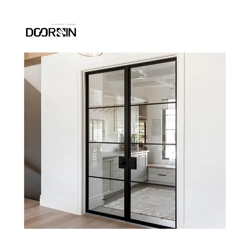 Modern Popular Front Entry Door French Style Heat Insulated Save Energy Double Glass Iron Safety Door Design