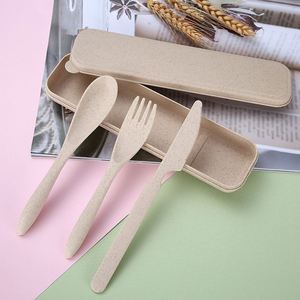 Ensemble de couverts portables écologiques de qualité alimentaire pour adultes et enfants, sans BPA, en acier inoxydable et paille de blé, avec étui de protection, idéal pour les voyages et les cadeaux promotionnels - Product Image 4