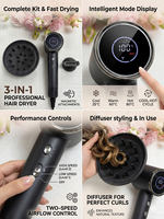IFINE BLDC 1000W Sèche-cheveux électrique haute vitesse 3-en-1 avec fonctions air froid, chaud et chaud en cycle, concentrateur, diffuseur, en plastique, pour salon et hôtel