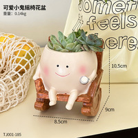 Petit pot de balançoire en résine pot succulent avec visage souriant rockchair et pendentif plante verte pour ornements de chambre de décoration de jardin à la maison