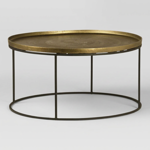 AK Brass Modern Metal <b>Round</b> Coffee <b>Table</b> <b>Gold</b> Top Black Base Antique Finish Unique Design Luxury Living Room Interior Furnitures - Product Image 4
