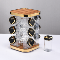 Ensemble de 12 pots à épices rotatifs de luxe, tour en verre avec base rotative à 360°, bouteilles en verre, couvercles à débit réglable, hermétiques, écologiques