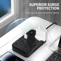 Multiprise industrielle britannique 4 prises avec 2 ports USB-C et 2 ports USB, charge rapide, protection contre les surtensions, sécurité enfant, interrupteur
