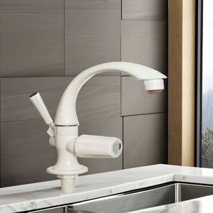 Robinet mélangeur de cuisine blanc élégant à double poignée en plastique durable avec bec pivotant - Product Image 2