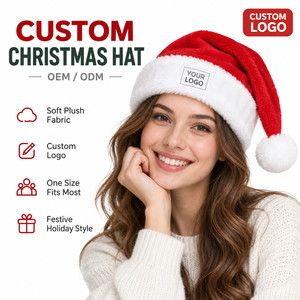 Gorros de Santa Claus de Felpa con Logotipo Personalizado al por Mayor, Impresión por Transferencia de Calor, Ajustables, de Velour, Unisex, para Adultos, para Fiestas Navideñas - Product Image 1